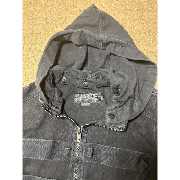 VTG Tripp NYC Vest Jacket Mens Large Black 100% Cotton Zipped Goth Emo M F3 - Picture 2 of 7